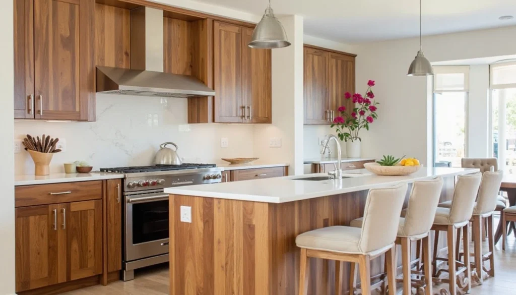 Natural walnut kitchen cabinets