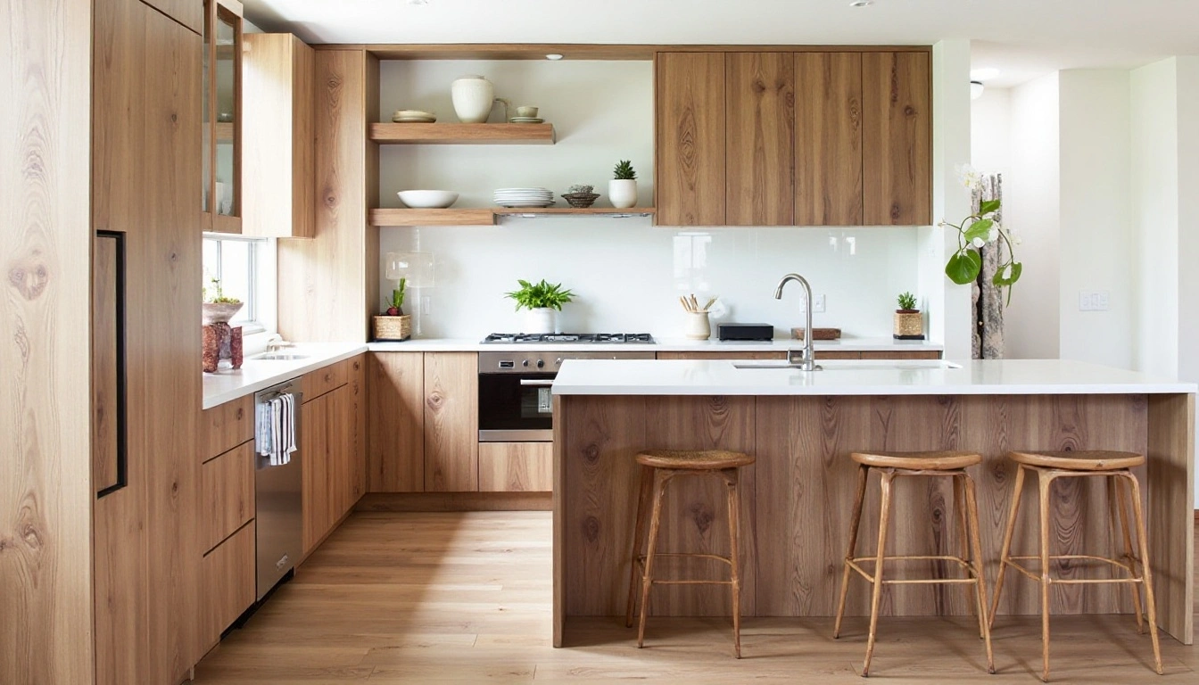 Natural walnut kitchen cabinets