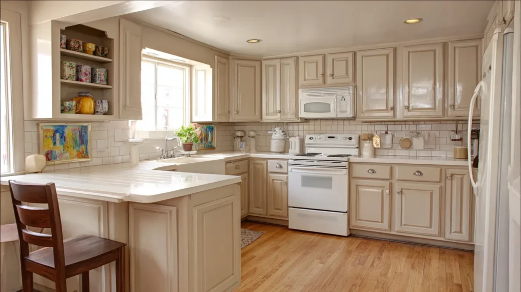Beige kitchen cabinets
