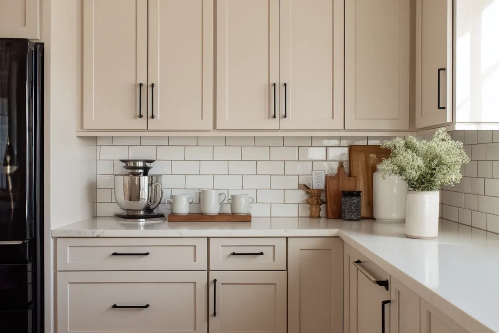 Beige kitchen cabinets
