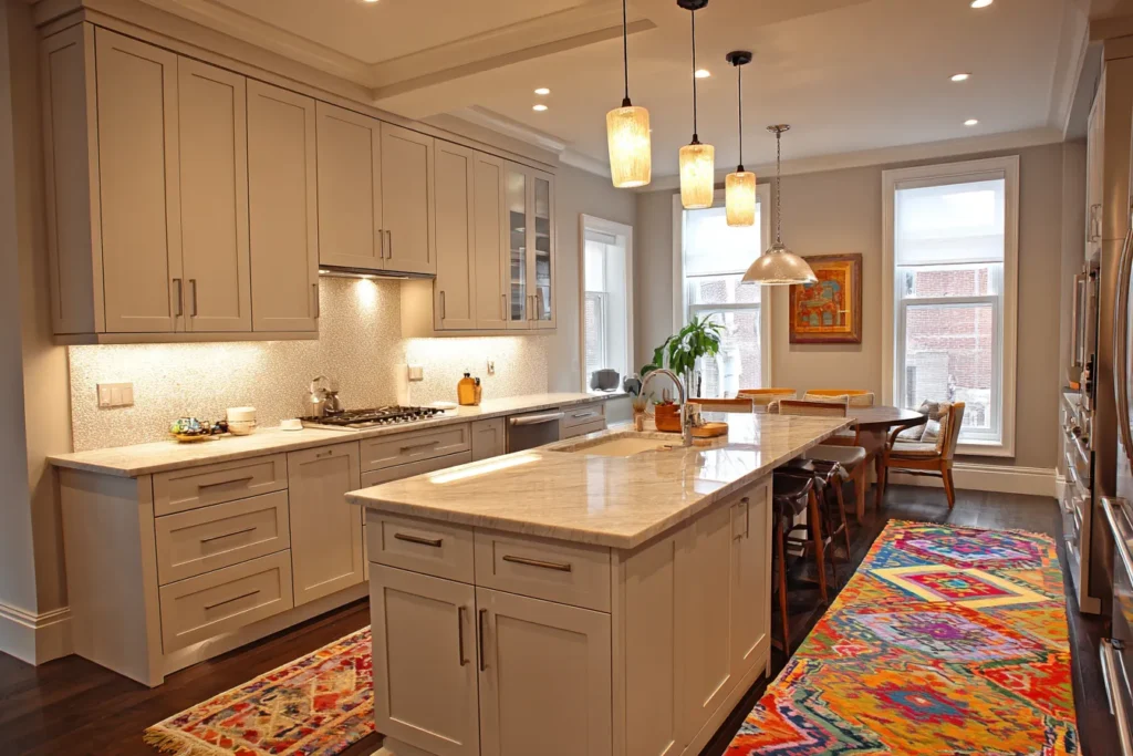 Lighting and small-space tricks for beige kitchen cabinets