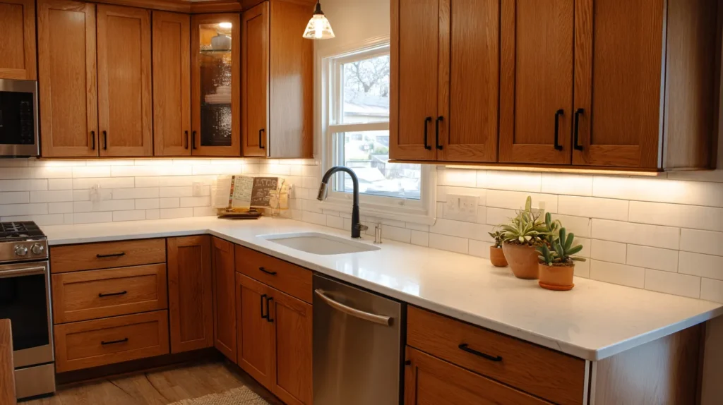 How to modernize red oak cabinets without painting