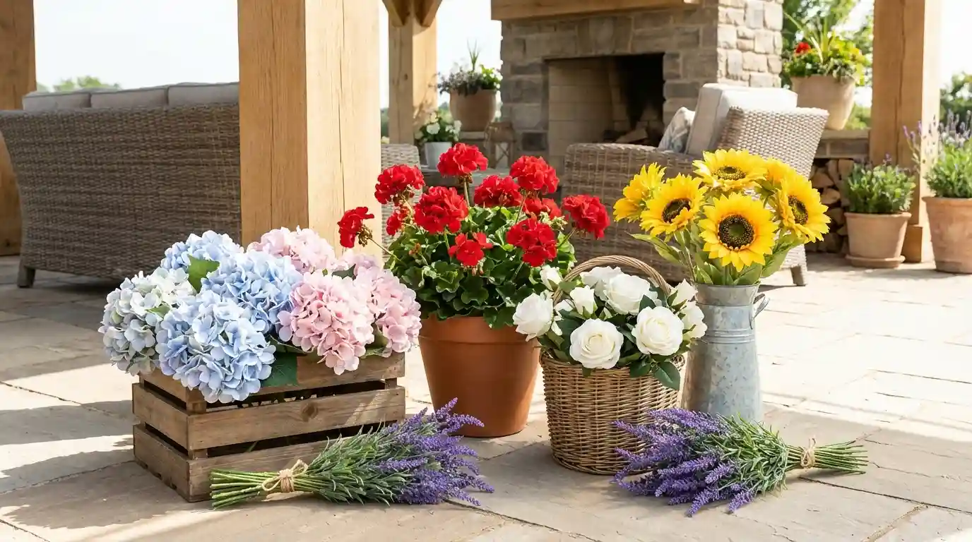 artificial flowers for outdoor decor