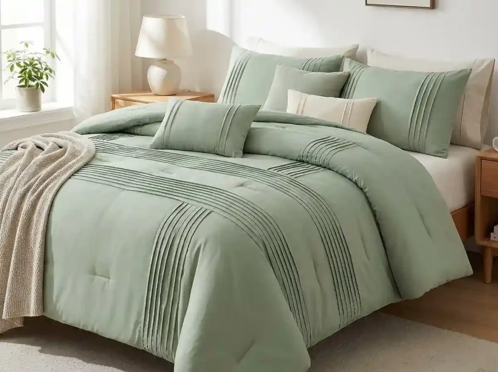 Bedsure Full Size Pintuck Bed-in-a-Bag 7-Piece – Sage Green