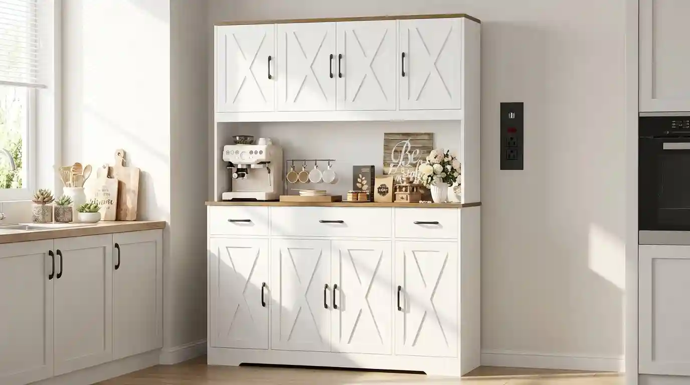 HOSTACK 71" Tall Pantry Cabinet with Charging Station